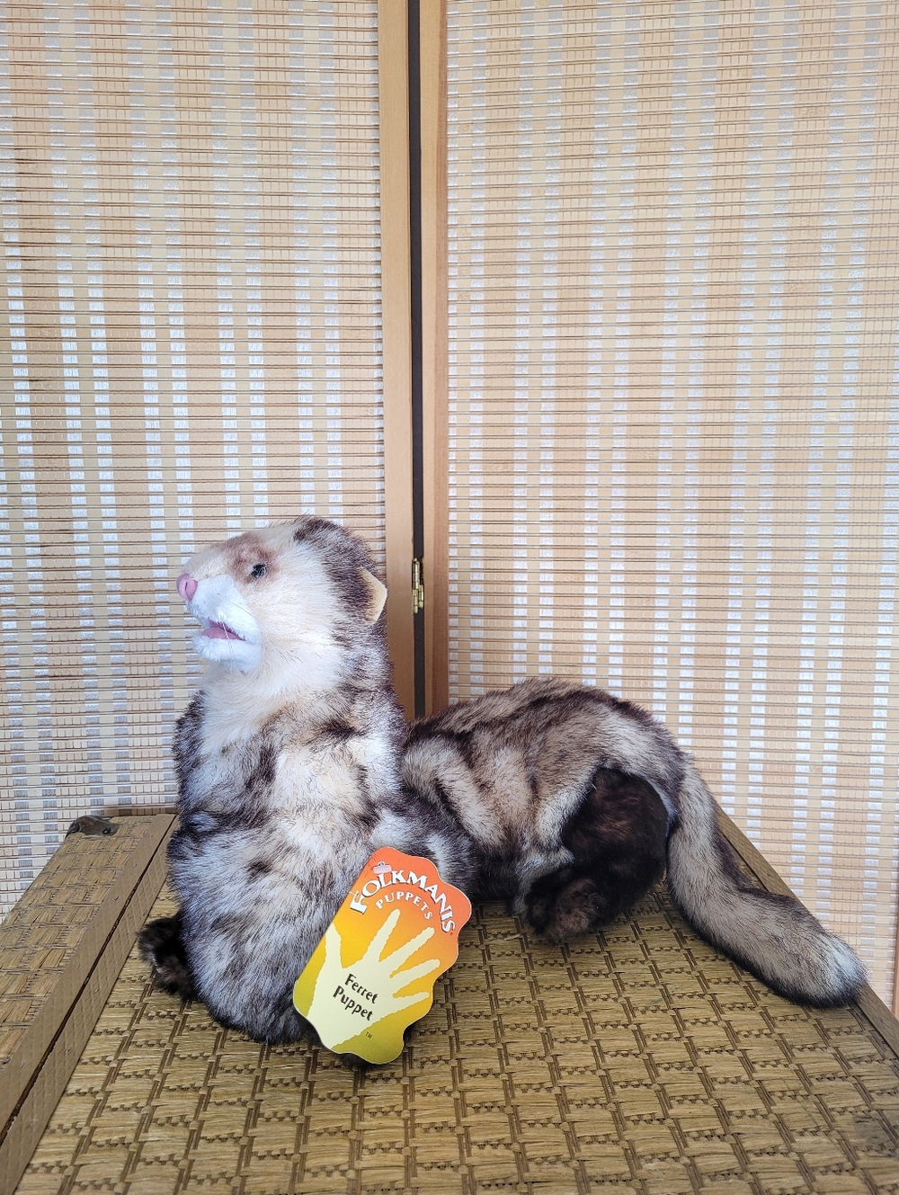 Folkmanis Ferret Hand Puppet - Realistic Brown/White Fur